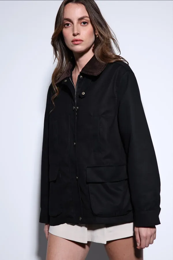 Veste Antioch noire à col contrastant pour femme