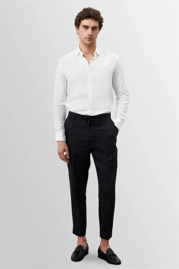 Antioch Ecru Collar Button Detail 100% Linen Men's Shirt