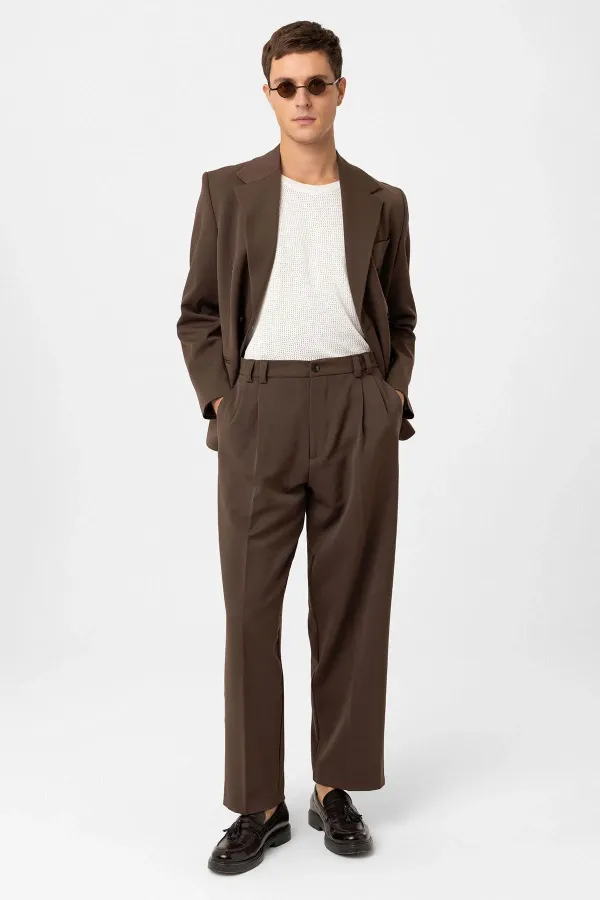 Pantalon homme Antioch Coffee taille haute coupe décontractée à plis