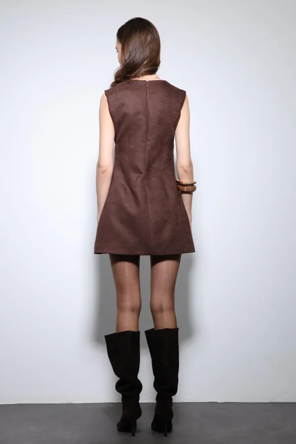 Antioch Kahve Dekolteli Kısa Elbise