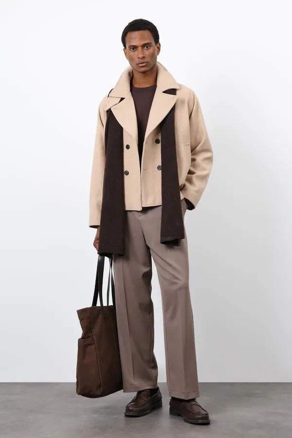 Antioch Beige Double-Breasted Short Men's Coat