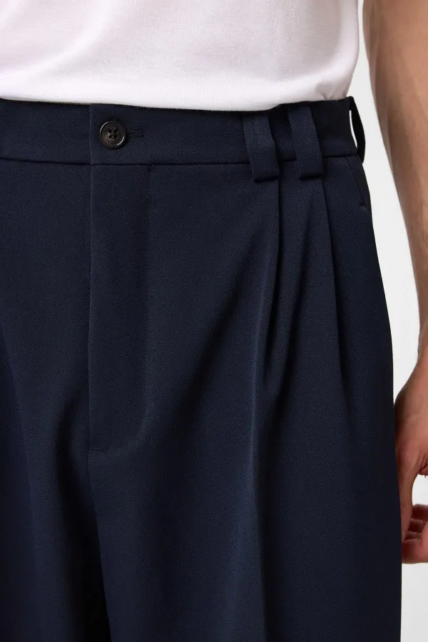 Pantalon homme Antioch bleu marine taille haute coupe décontractée à plis