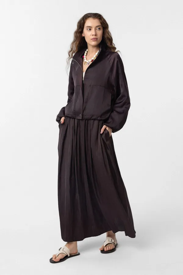 Antioch Kahve Dik Yaka İnce Kadın Bomber Ceket