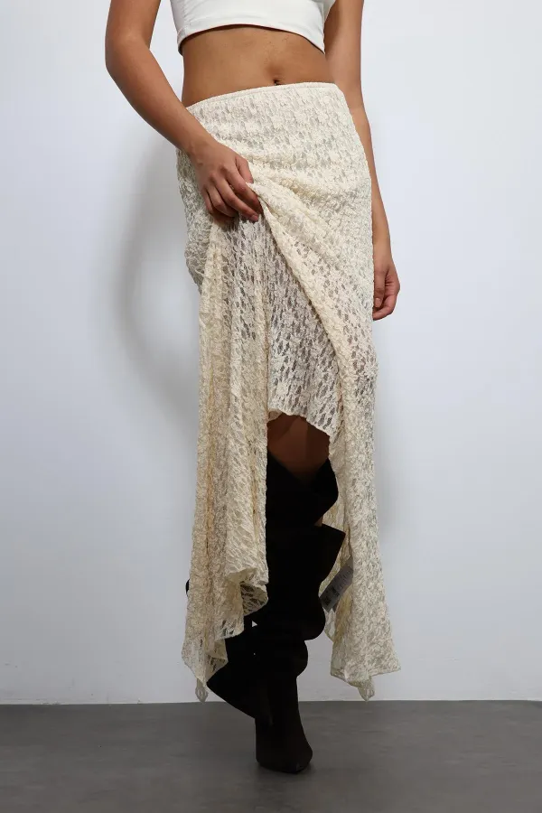 Jupe midi en dentelle écrue Antioch