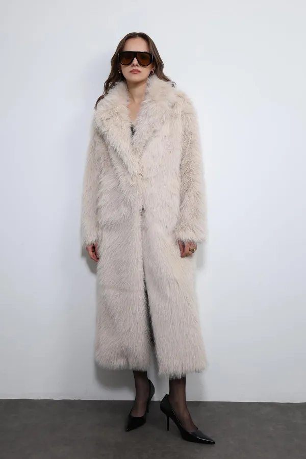 Antioch Stone Faux Fur Long Coat