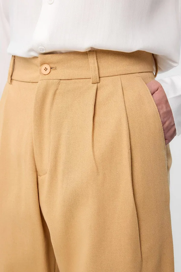 Antioch Camel Yüksek Bel Pamuklu Erkek Pantolon