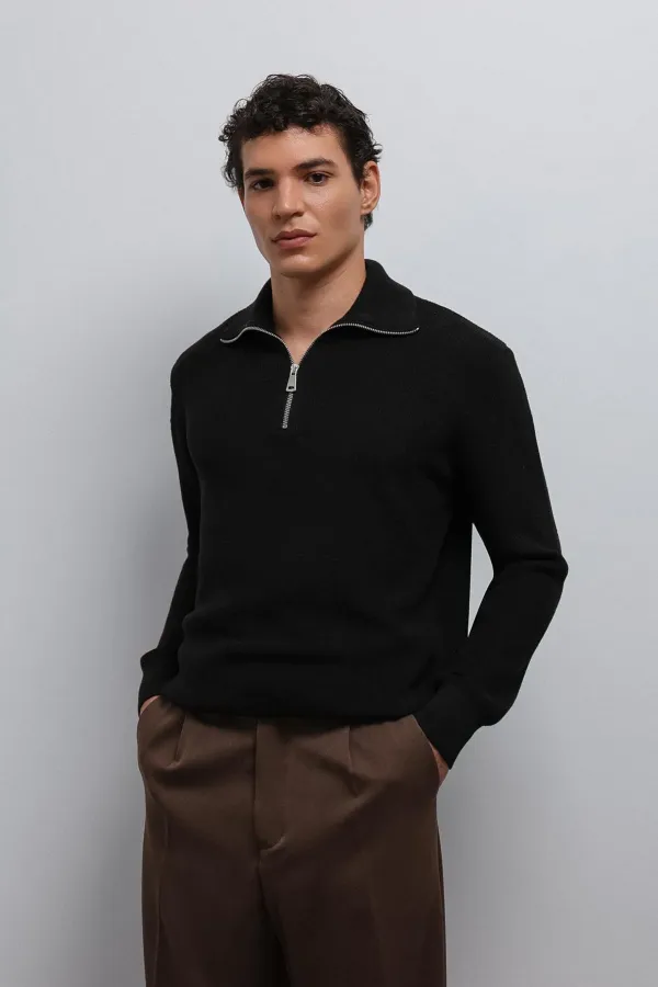 Antioch Siyah Fermuarlı Triko Erkek Kazak