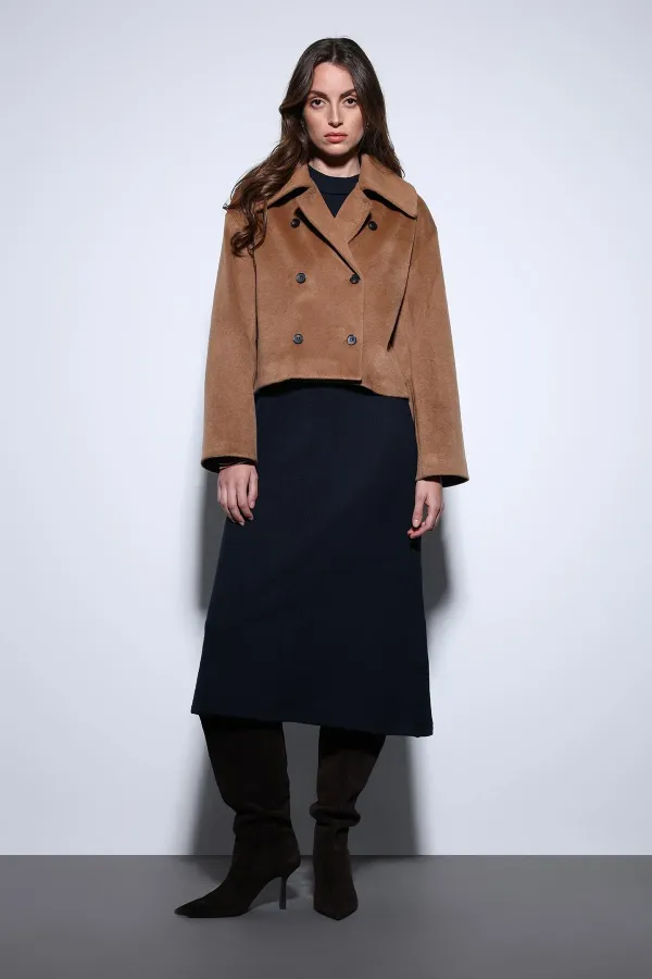 Antioch Camel Kruvaze Kadın Kısa Kaban