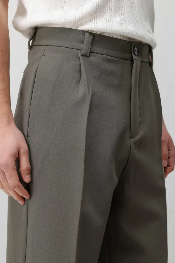Antioch Dark Khaki Relax Fit Baggy Pleated Men's Trousers