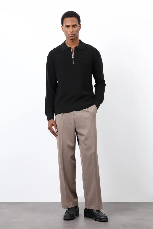 Antioch Siyah Fermuarlı Erkek Triko Kazak