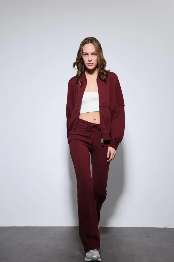 Antioch Burgundy Bomber Jacket and Flare Pants Set