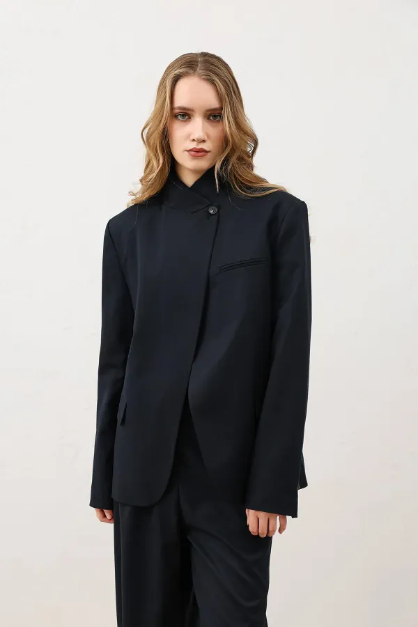 Antioch Lacivert Dik Yaka Kadın Blazer Ceket