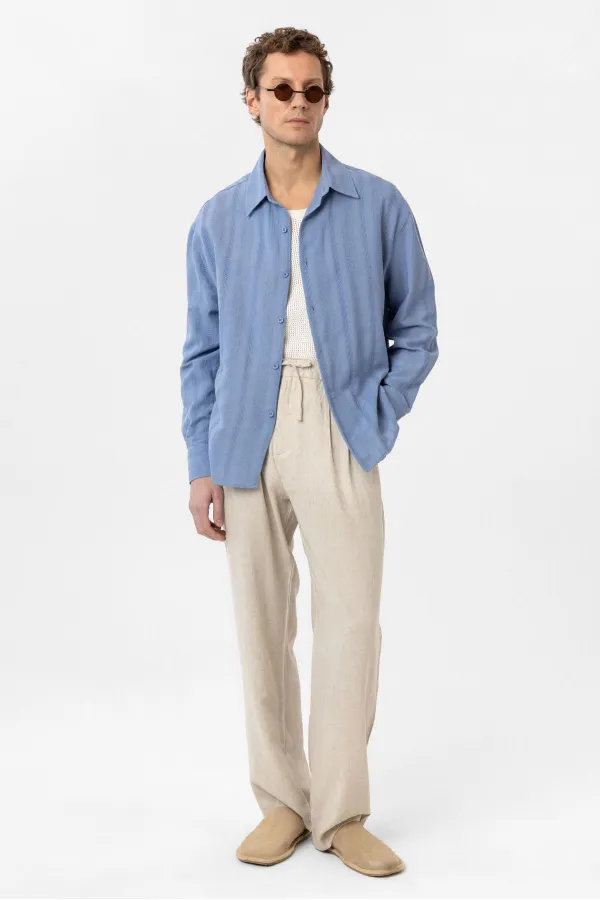 Antioch Bebe Blue Textured Jacquard Cotton Boys' Shirt