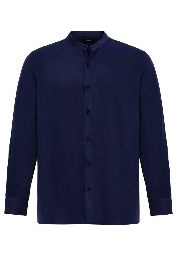 Antioch Light Navy Blue Mandarin Collar Regular Fit Men's Shirt