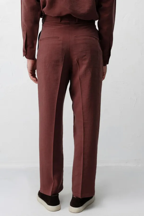 Pantalon homme Antioch Burgundy Lyocell coupe décontractée plissé