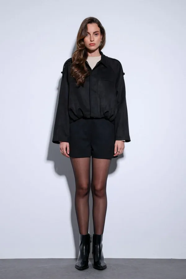 Antioch Siyah Süet Görünümlü Bomber Kadın Mont