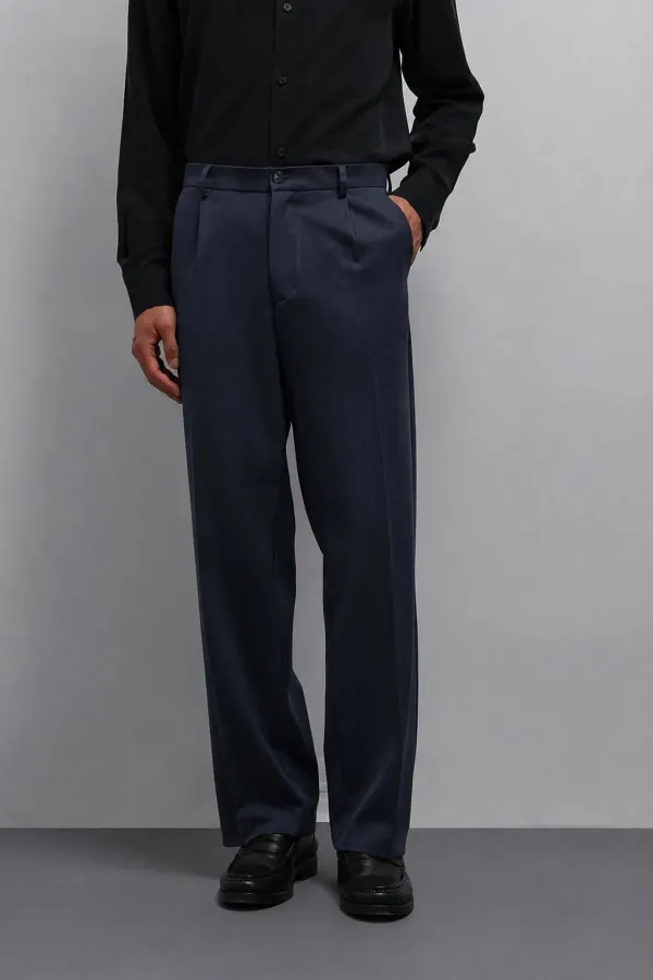 Antioch Koyu Lacivert Relax Fit Baggy Pilili Erkek Pantolon