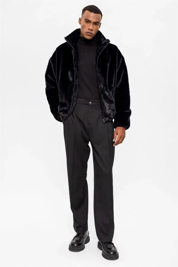 Manteau en fausse fourrure à col montant Antioch pour homme, noir