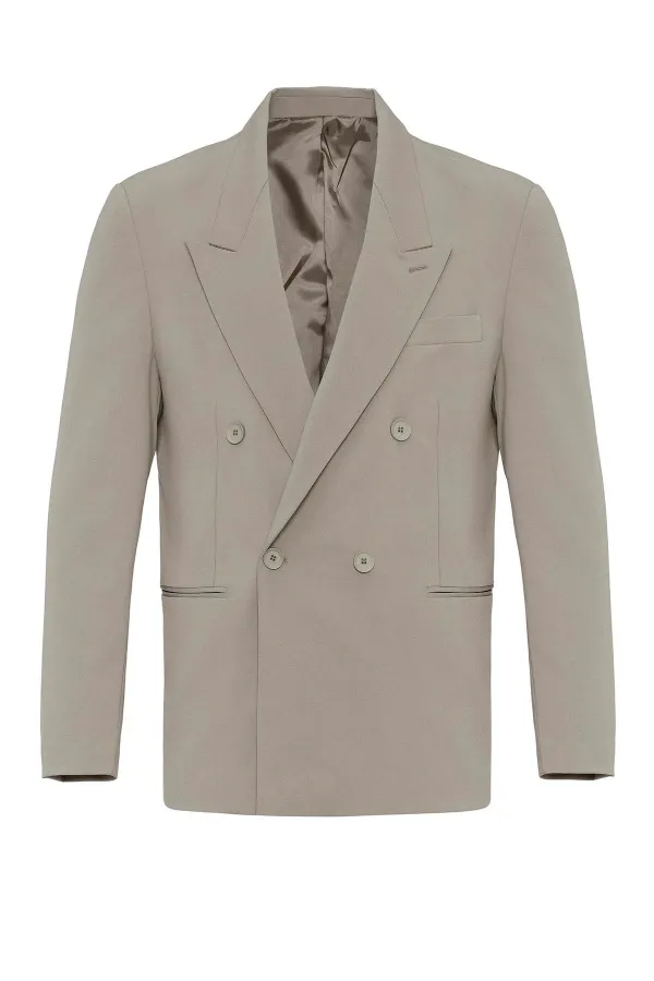 Antioch Light Khaki Single Button Double-Breasted Men's Blazer Jacket