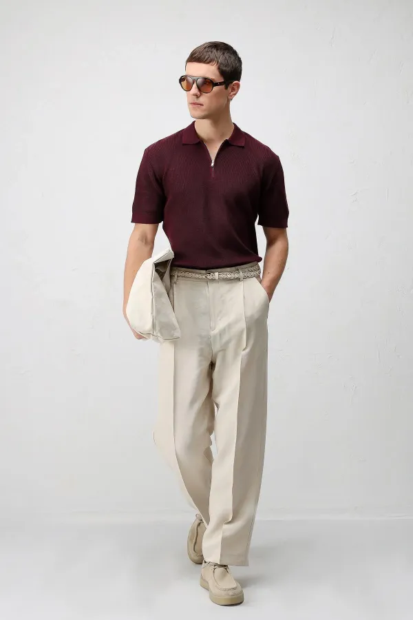 T-shirt en maille zippé Antioch Bordo Comfort Slim pour homme