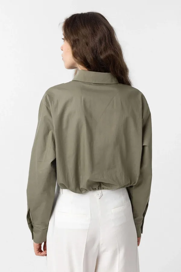 Chemise courte en popeline kaki Antioch pour femme