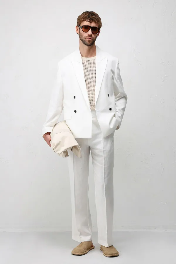 Veste blazer pour homme Antioch blanche coupe décontractée en lin mélangé