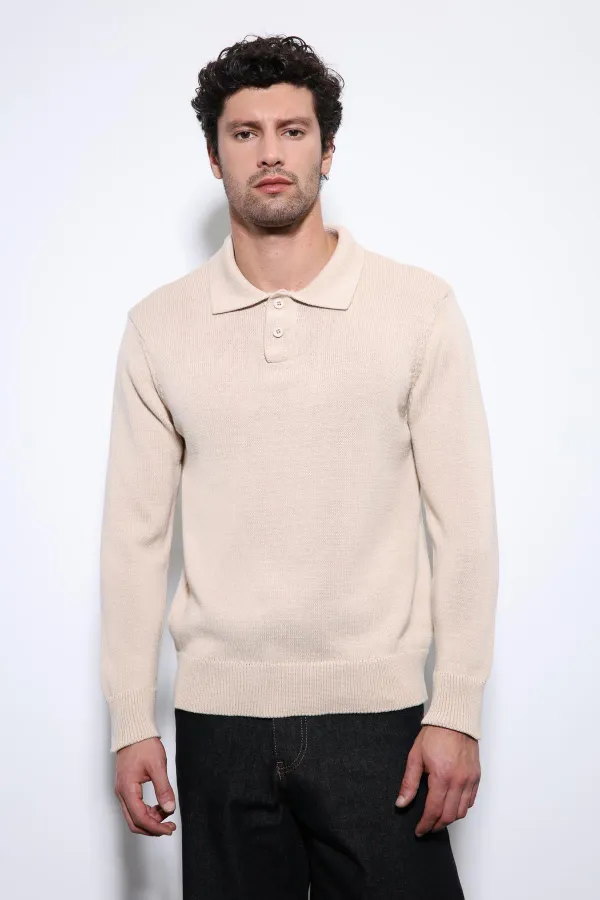 Pull basique pour homme Antioch beige à col polo