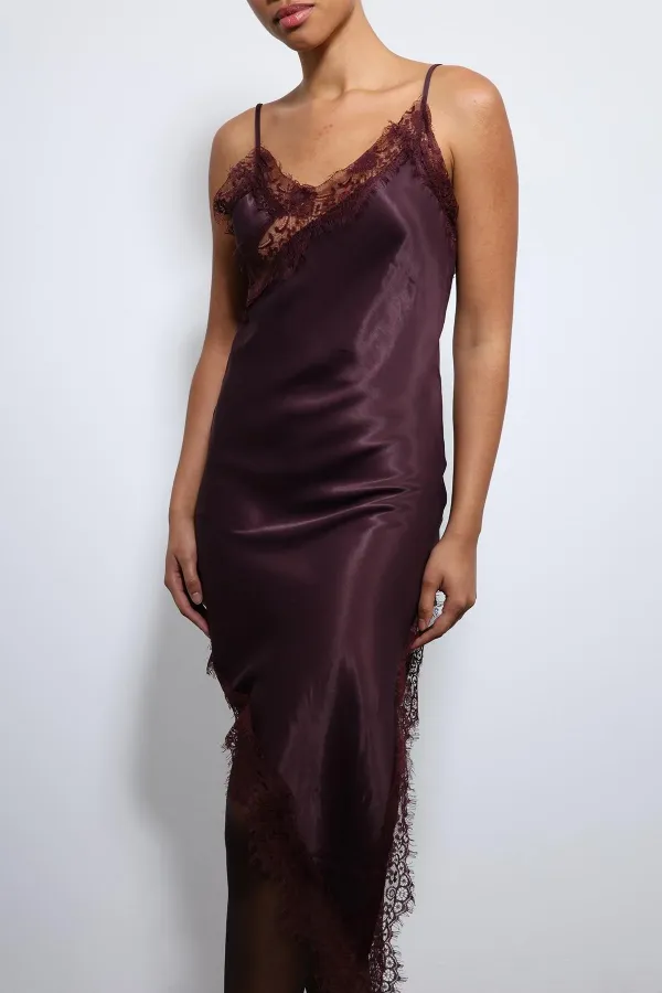 Antioch Bordo Asimetrik Dantel Elbise