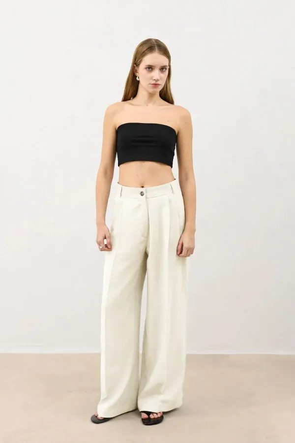 Antioch Ecru Pleated Palazzo Women's Trousers
