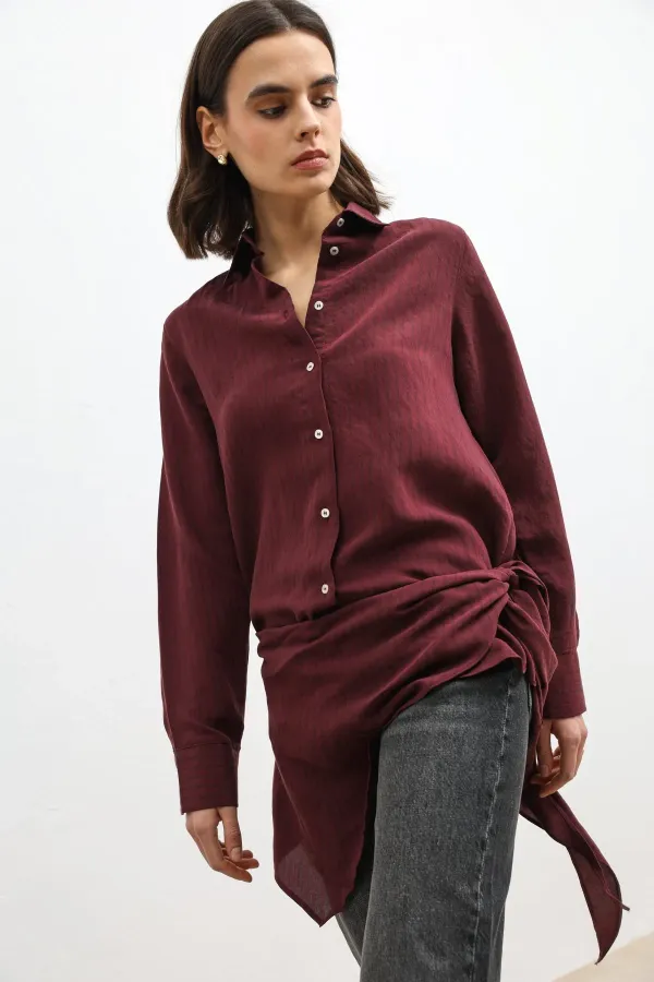 Antioch Bordo Mendil Detaylı Kadın Gömlek