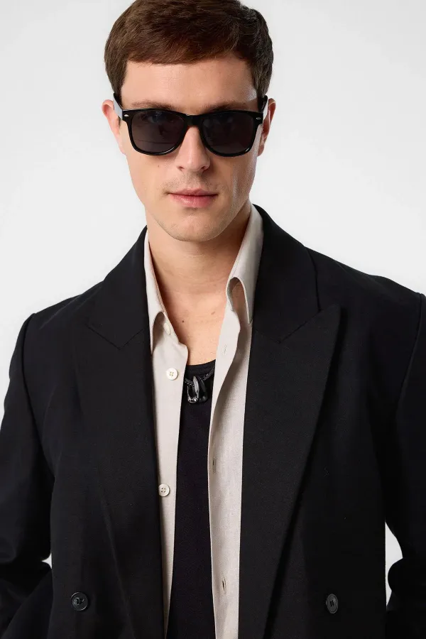 Veste blazer pour homme Antioch noire coupe décontractée en lin mélangé