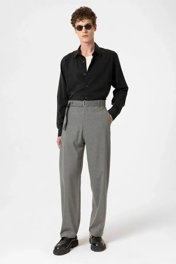 Antioch Gri Yüksek Bel Kemerli Erkek Pantolon