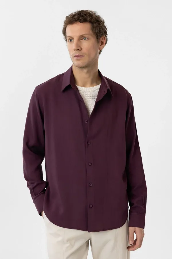 Antioch Bordo Relax Fit Liyosel Kumaş Erkek Gömlek