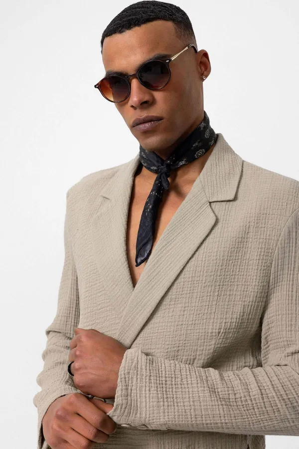 Antioch Beige Double-Breasted Unlined Men's Blazer Jacket