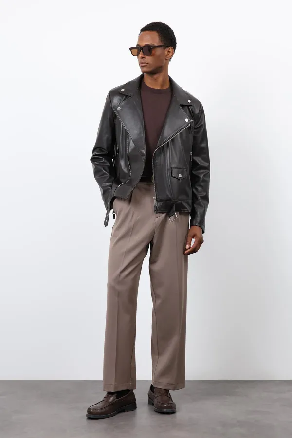 Antioch Koyu Kahve 100% Deri Biker Ceket