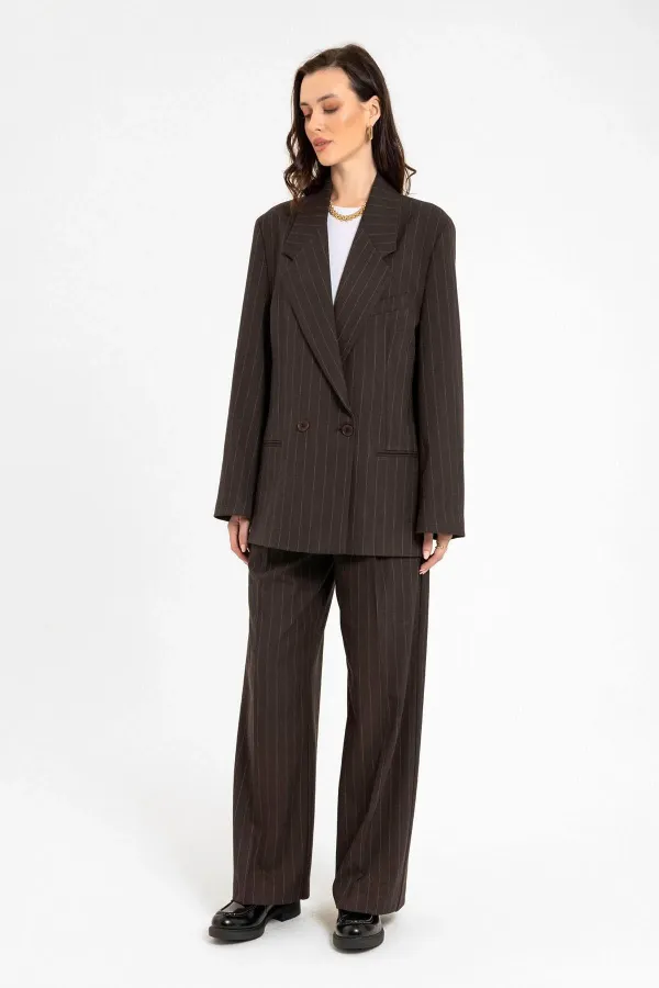 Antioch Coffee Women's Striped Oversize Blazer Jacket