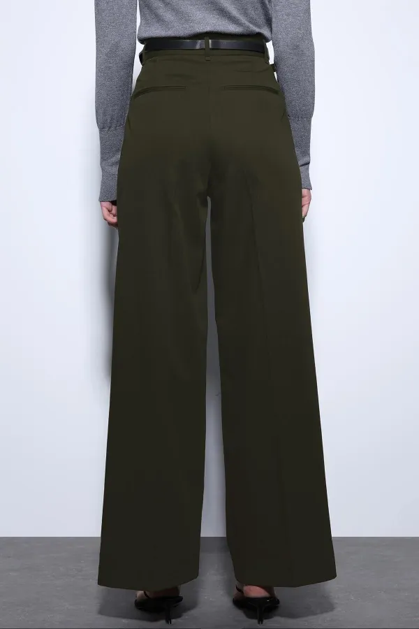 Antioch Haki Geniş Paça Kadın Pantolon