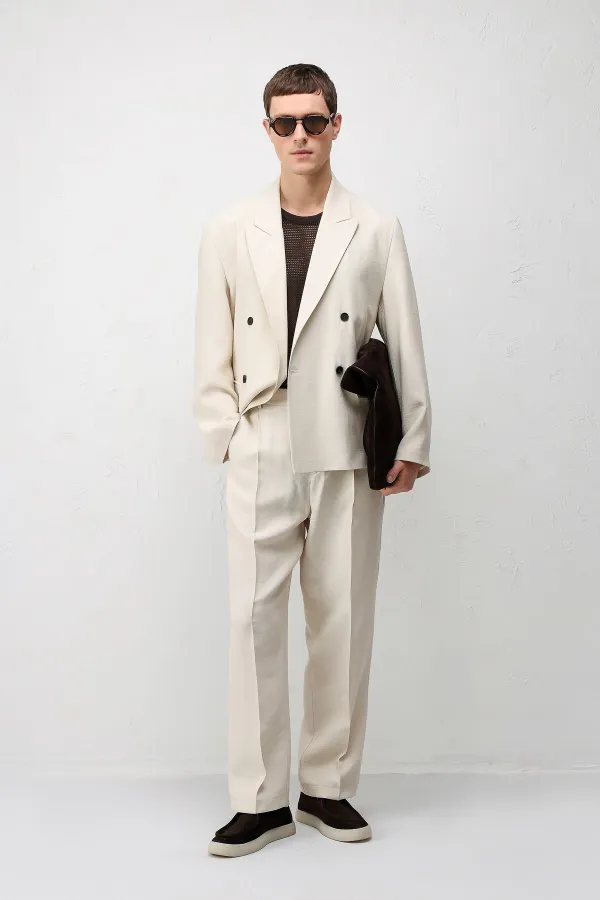 Veste blazer pour homme Antioch Cream en mélange modal, coupe décontractée