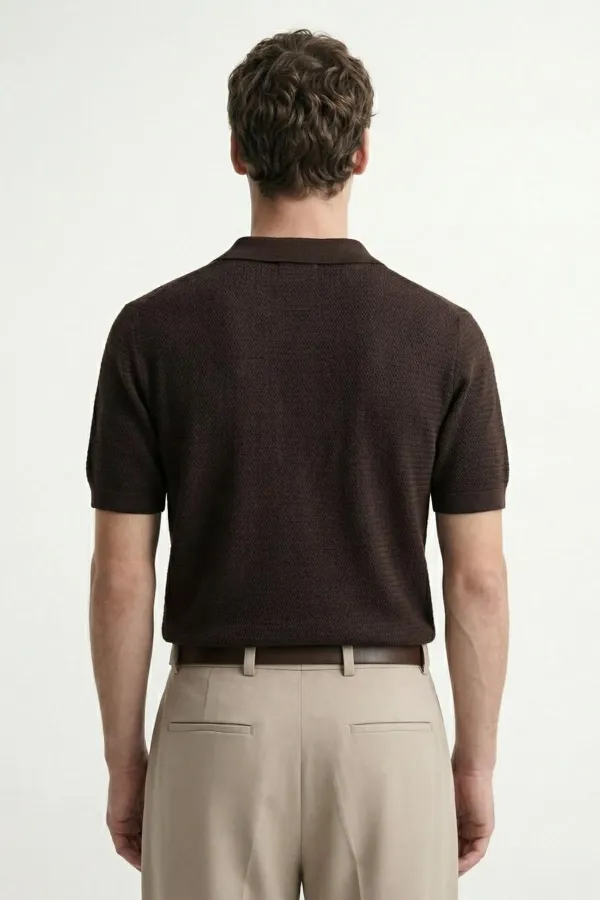 T-shirt homme Antioch Coffee en maille texturée à col polo