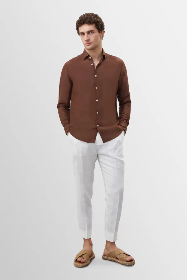 Antioch Men's Shirt with Coffee Collar and Button Detail, 100% Linen
