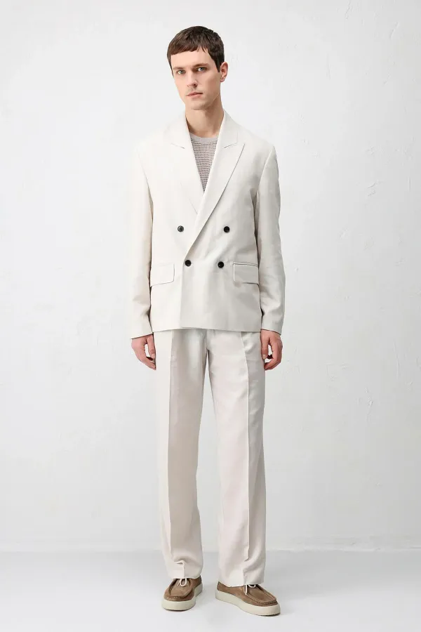 Antioch Ekru Keten Karışımlı Erkek Baggy Pantolon