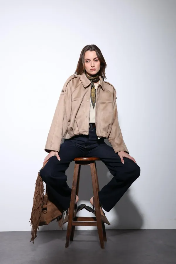 Antioch Taş Süet Görünümlü Bomber Kadın Mont