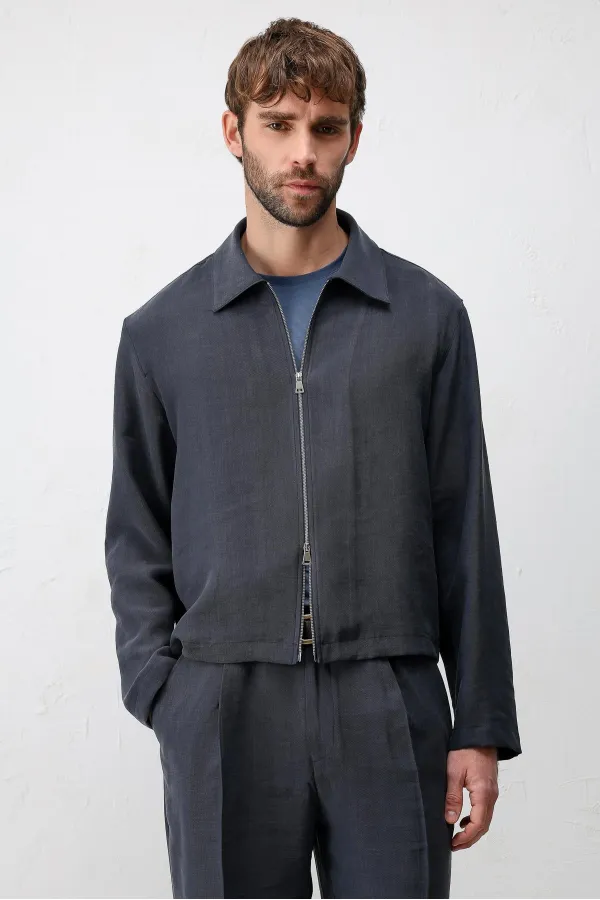Antioch Navy Blue Lyocell Blend Summer Jacket