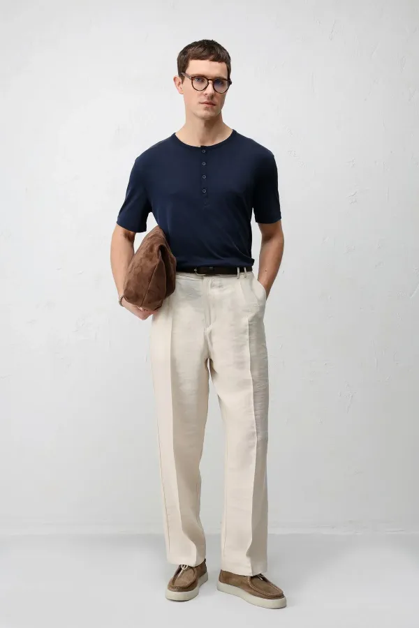 T-shirt homme Antioch bleu marine à col boutonné