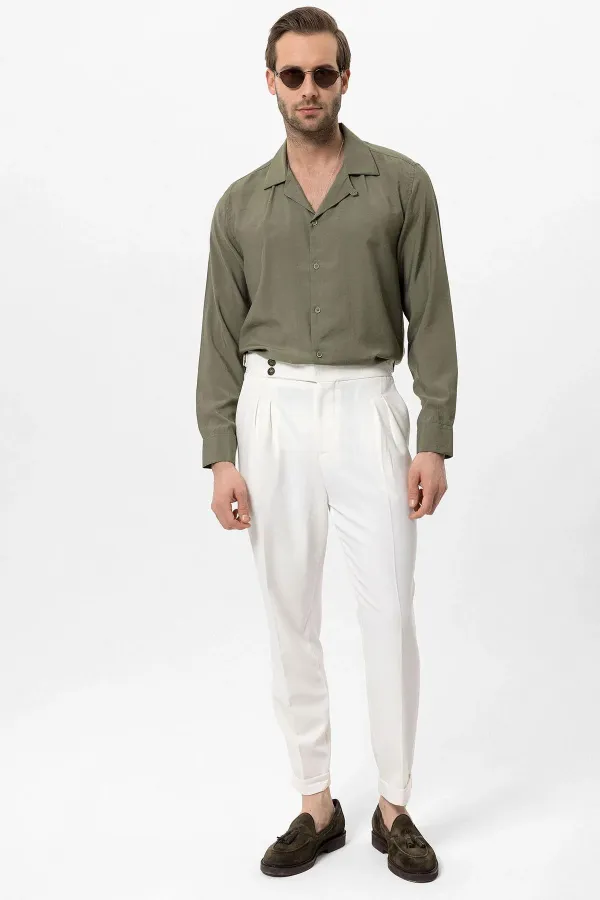 Antioch Khaki Apache Collar Long-Sleeved Men's Shirt