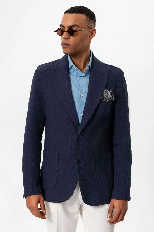Antioch Navy Blue Unlined Men's Blazer Jacket with Patch Pockets