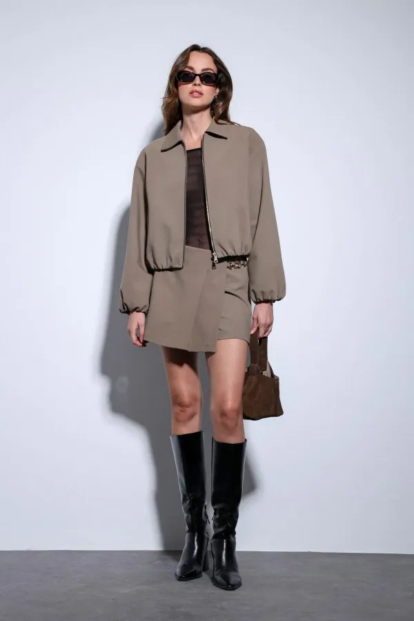 Antioch Haki Fermuarlı Bomber Kadın Ceket