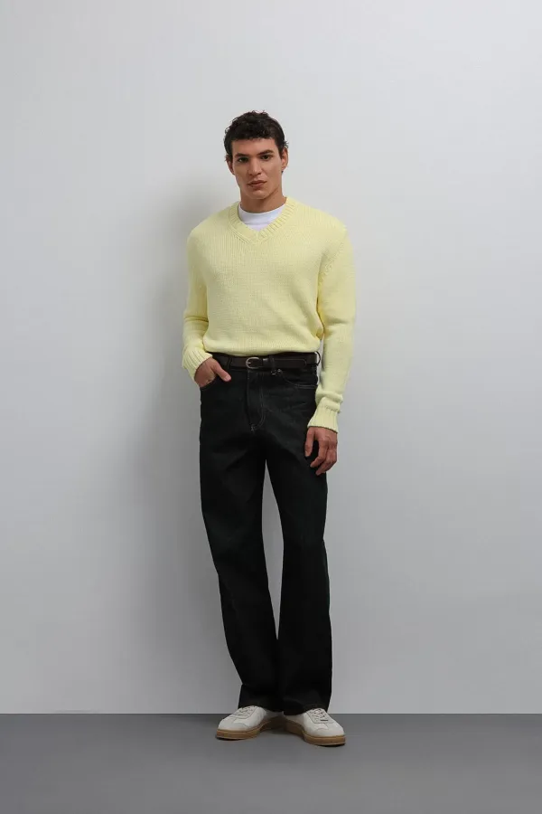Antioch Yellow Textured V-Neck Men's Sweater