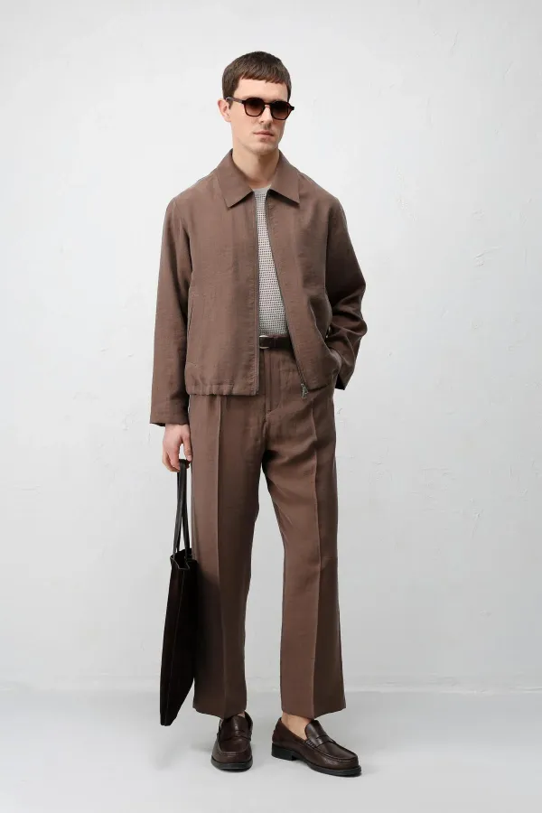 Pantalon homme Antioch Coffee Lyocell coupe décontractée plissé