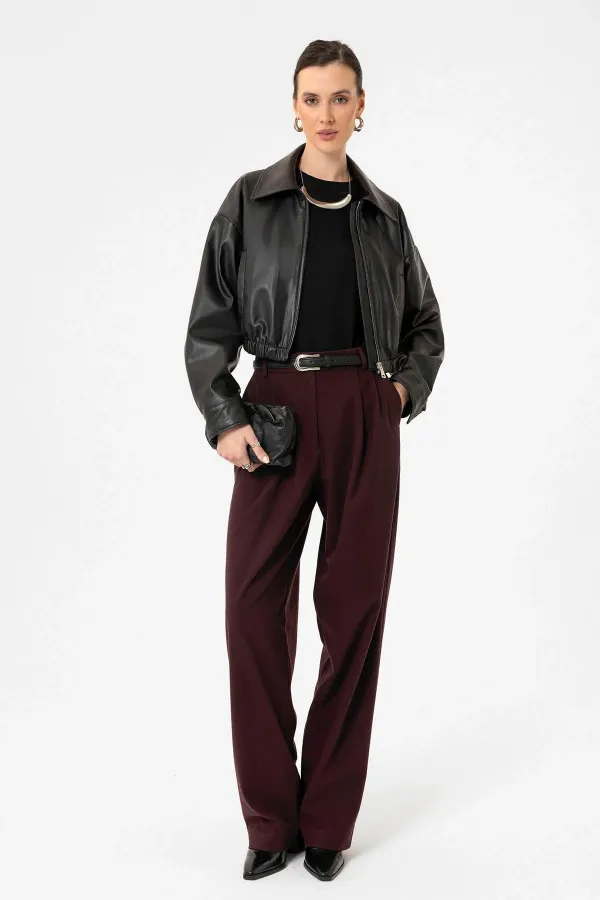 Antioch Siyah Crop Suni Deri Kadın Ceket